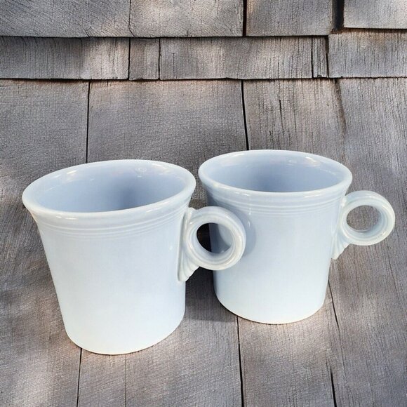 Fiestaware Pottery Ceramic Coffee Mug Cup Light Blue Glaze USA Mugs Set 2 VTG - Picture 1 of 13
